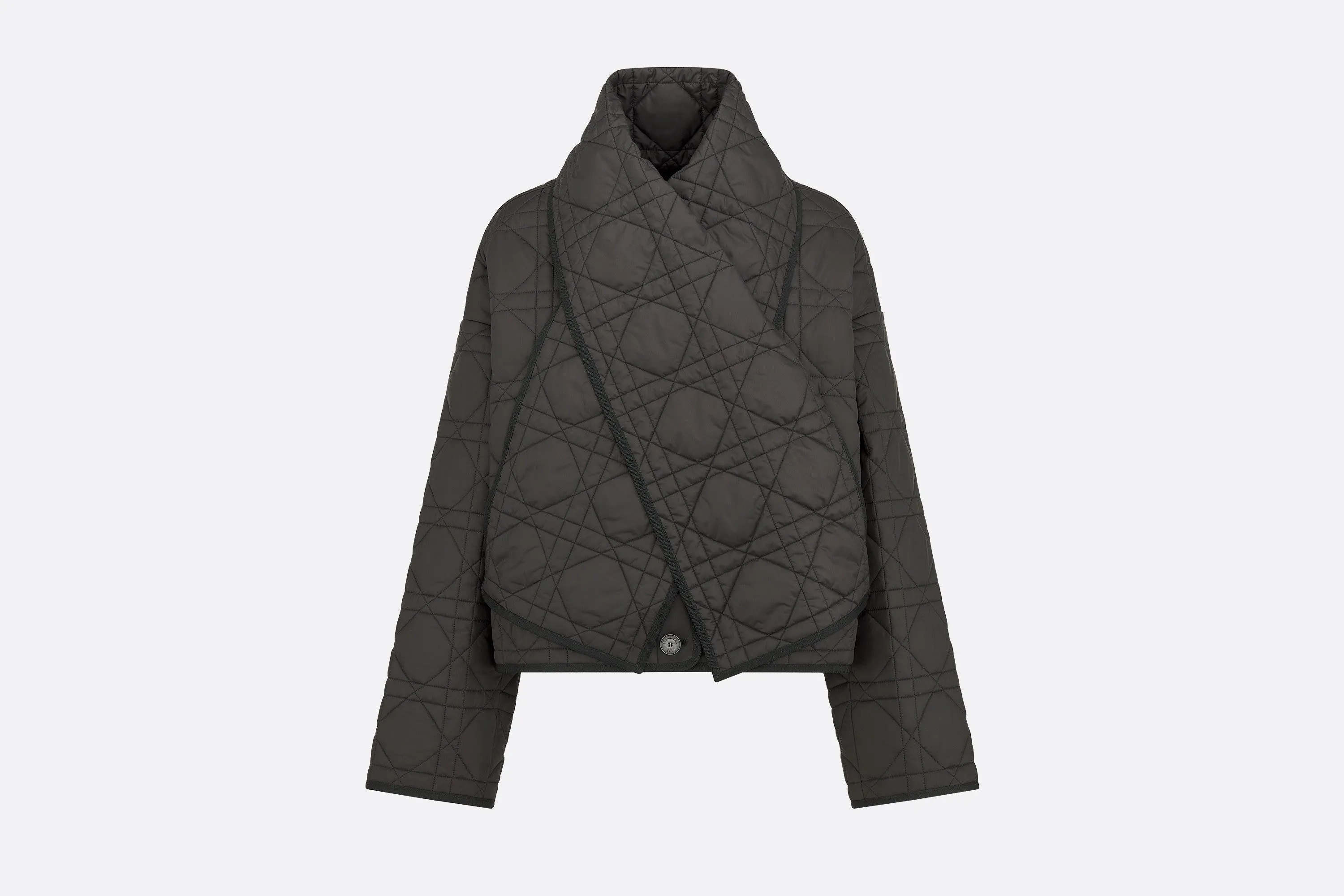 Macrocannage Peacoat with Criss Cross Collar • Black Quilted Technical Taffeta