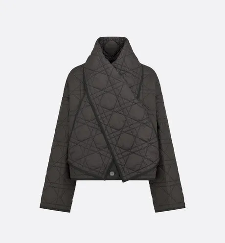 Macrocannage Peacoat with Criss Cross Collar • Black Quilted Technical Taffeta