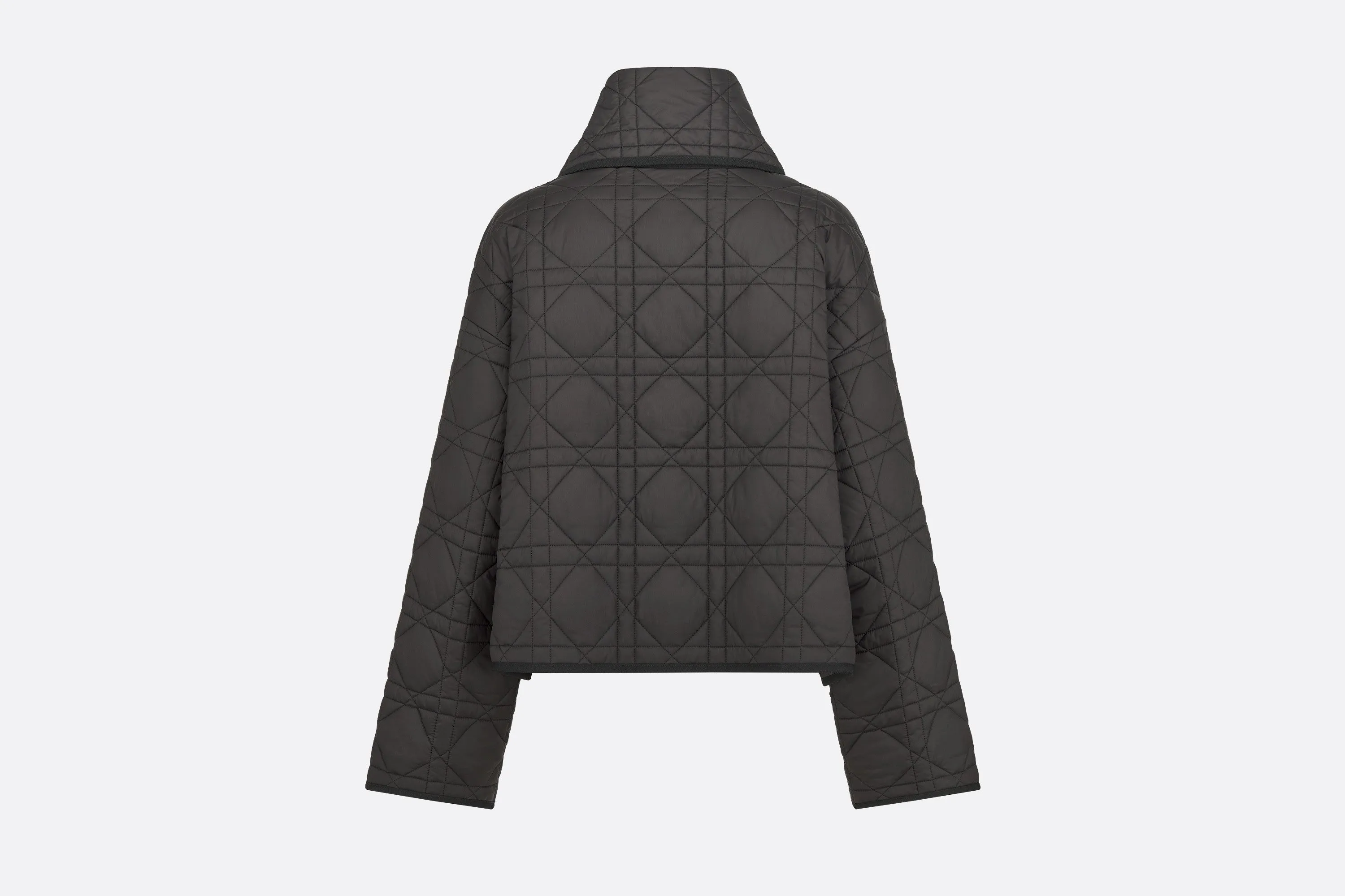 Macrocannage Peacoat with Criss Cross Collar • Black Quilted Technical Taffeta