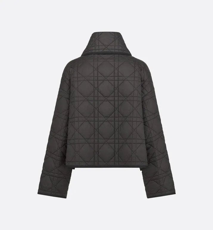 Macrocannage Peacoat with Criss Cross Collar • Black Quilted Technical Taffeta