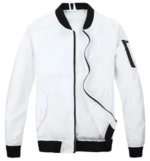 MADHERO Mens Bomber Jacket Lightweight Slim Fit Softshell Windbreaker White M
