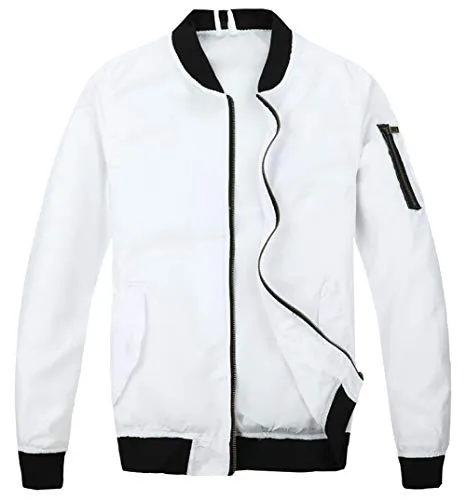 MADHERO Mens Bomber Jacket Lightweight Slim Fit Softshell Windbreaker White M