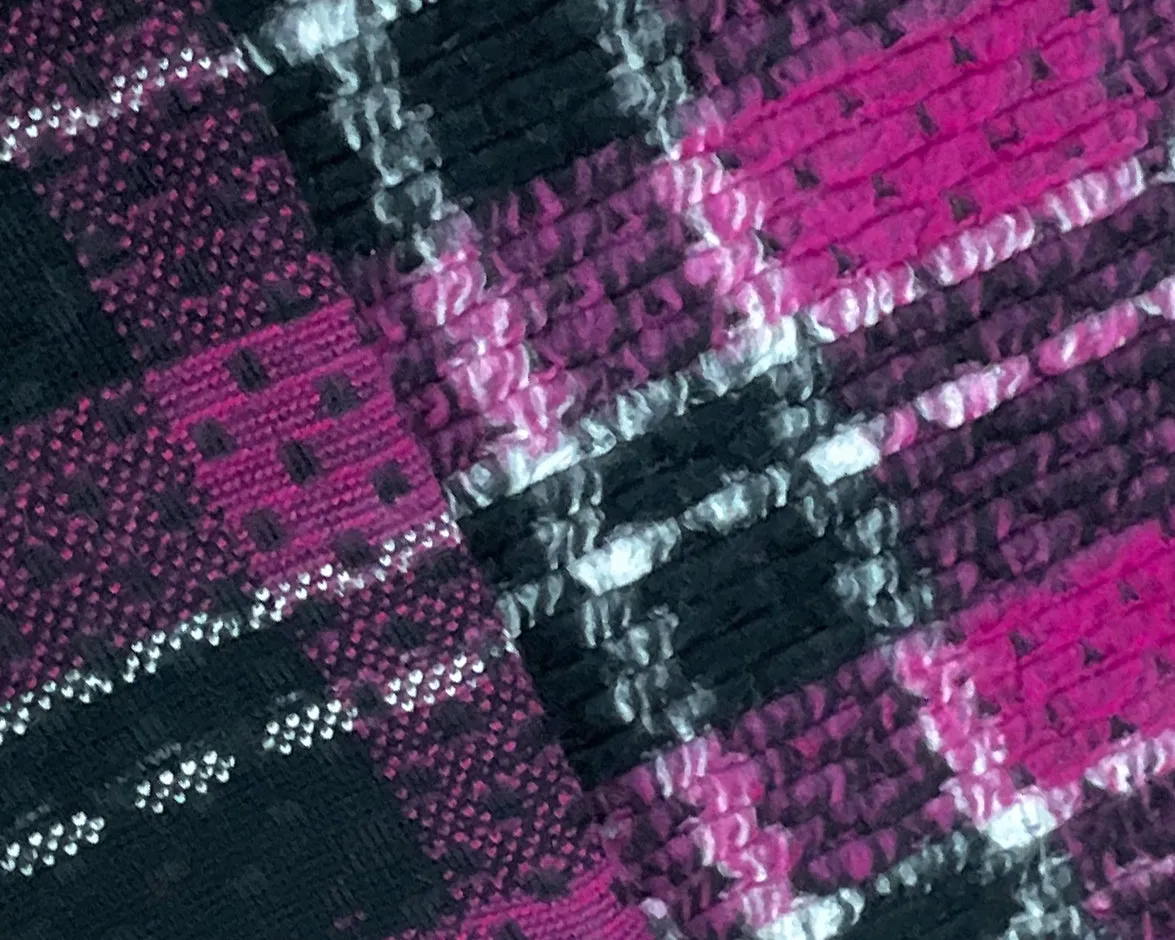 Magenta Pink-Multi Italian Boiled Wool-Poly Textured Plaid Knit Coating Fabric
