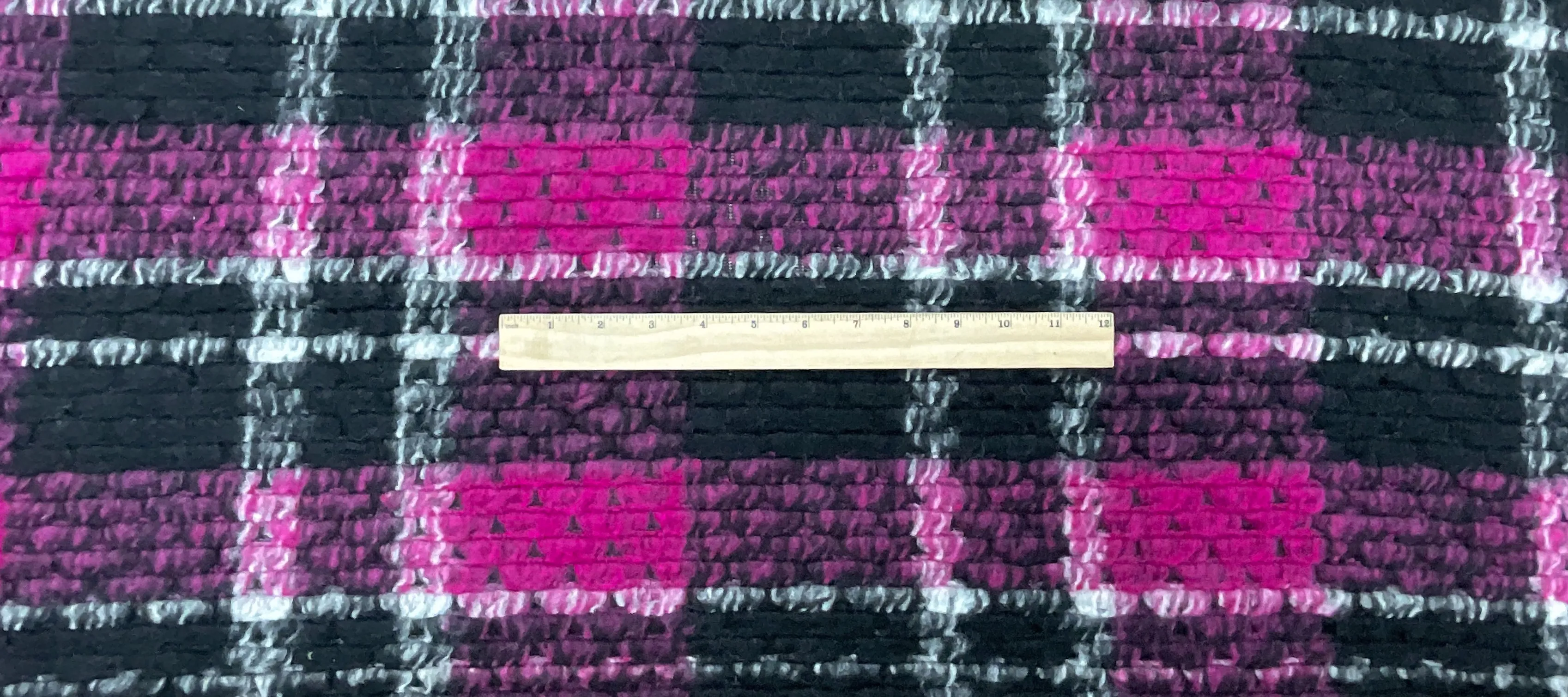 Magenta Pink-Multi Italian Boiled Wool-Poly Textured Plaid Knit Coating Fabric