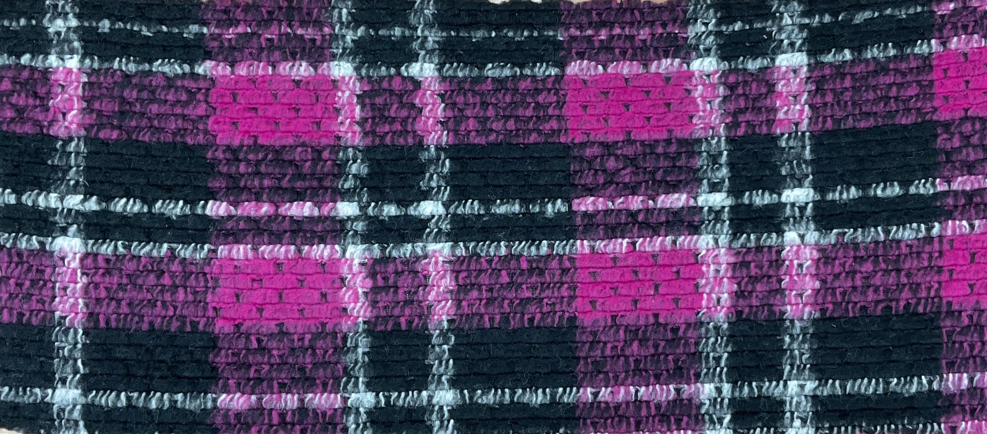 Magenta Pink-Multi Italian Boiled Wool-Poly Textured Plaid Knit Coating Fabric