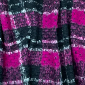 Magenta Pink-Multi Italian Boiled Wool-Poly Textured Plaid Knit Coating Fabric