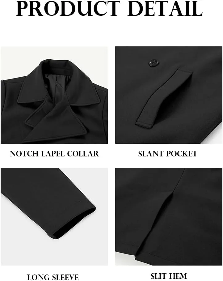 Makkrom Mens Double Breasted Trench Coat Casual Lapel Collar Business Coat