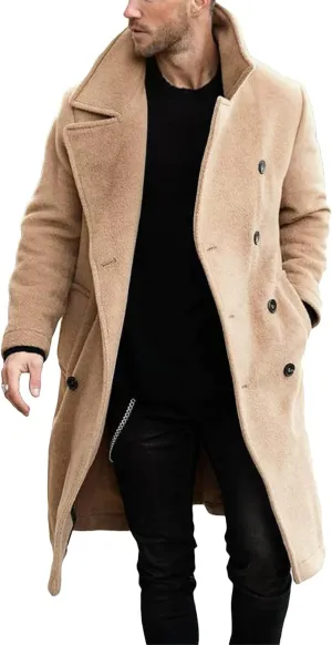 Makkrom Mens Double Breasted Trench Coat Casual Lapel Collar Business Coat