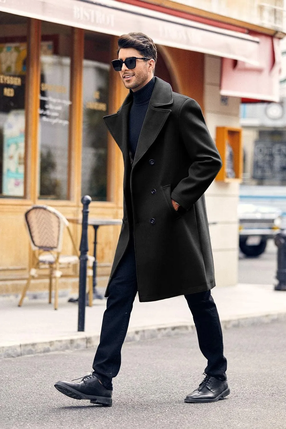 Makkrom Mens Double Breasted Trench Coat Casual Lapel Collar Business Coat