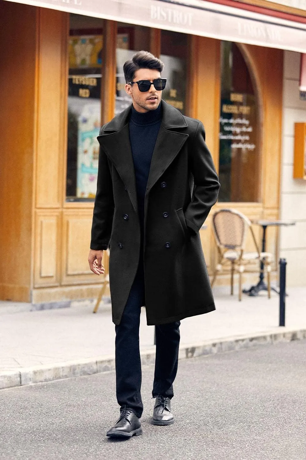 Makkrom Mens Double Breasted Trench Coat Casual Lapel Collar Business Coat
