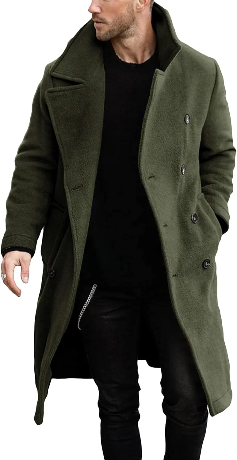 Makkrom Mens Double Breasted Trench Coat Casual Lapel Collar Business Coat