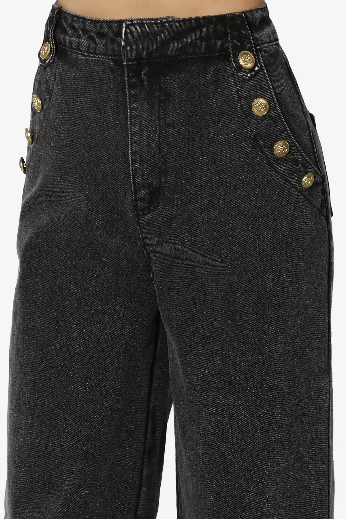 Memento Button Detail High Waist Wide Leg Jeans Black