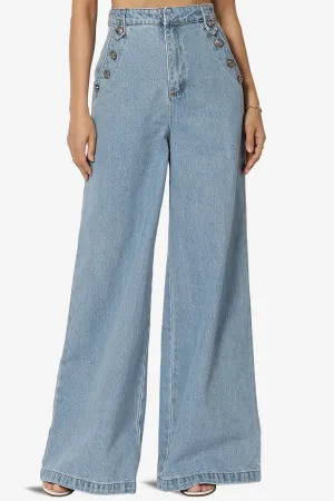 Memento Button Detail High Waist Wide Leg Jeans