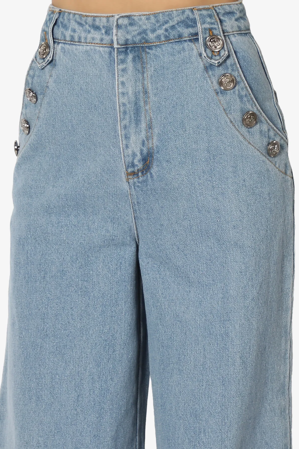 Memento Button Detail High Waist Wide Leg Jeans