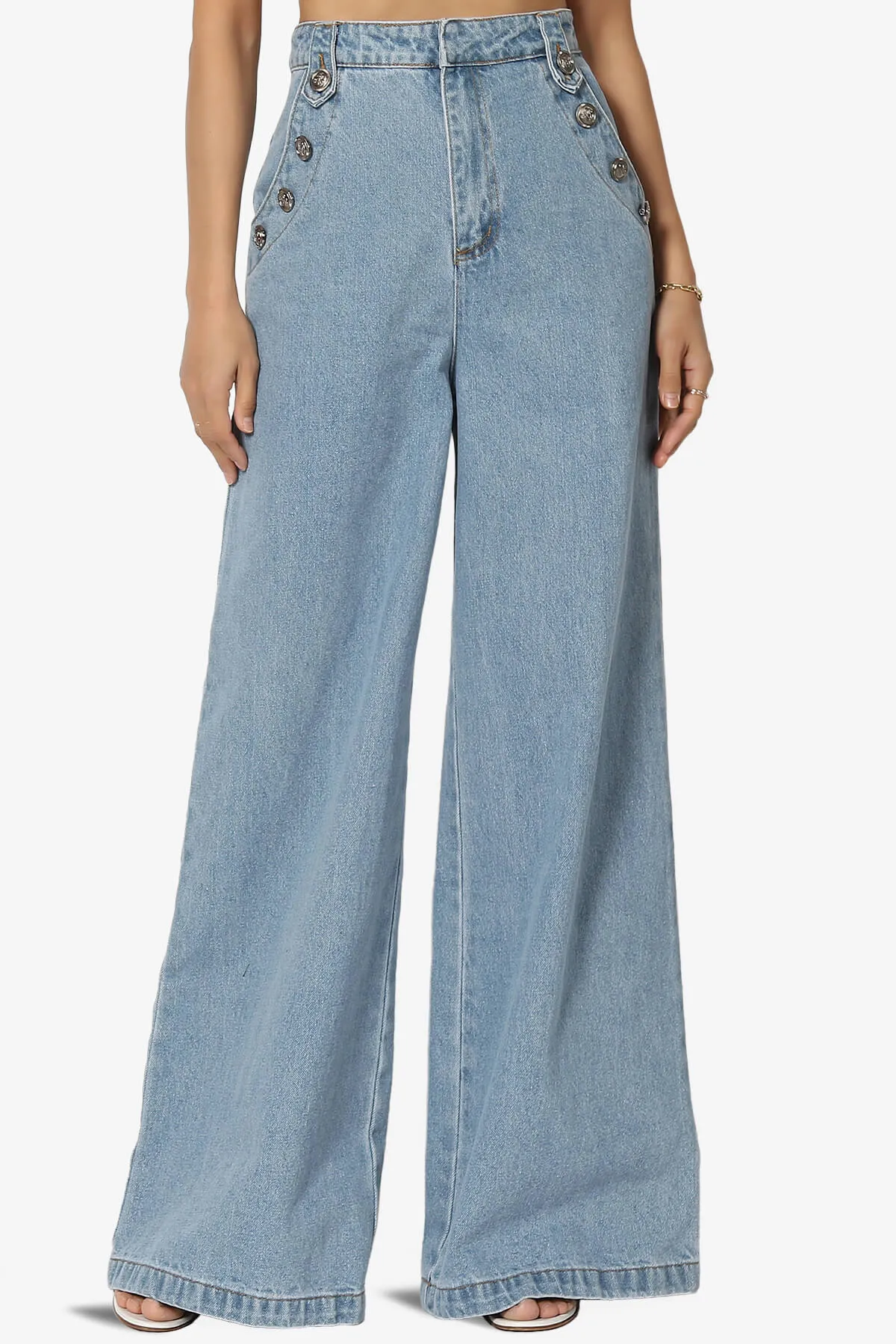Memento Button Detail High Waist Wide Leg Jeans