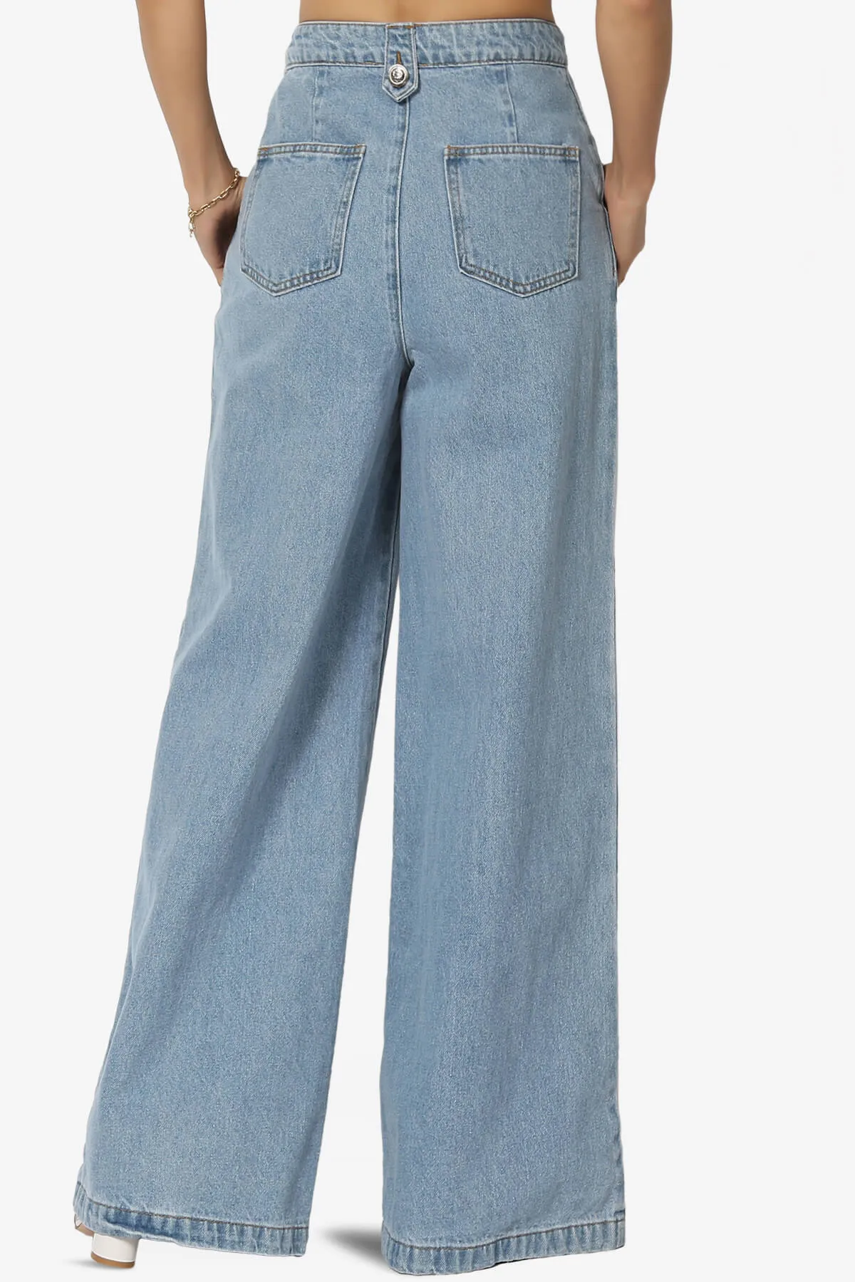 Memento Button Detail High Waist Wide Leg Jeans