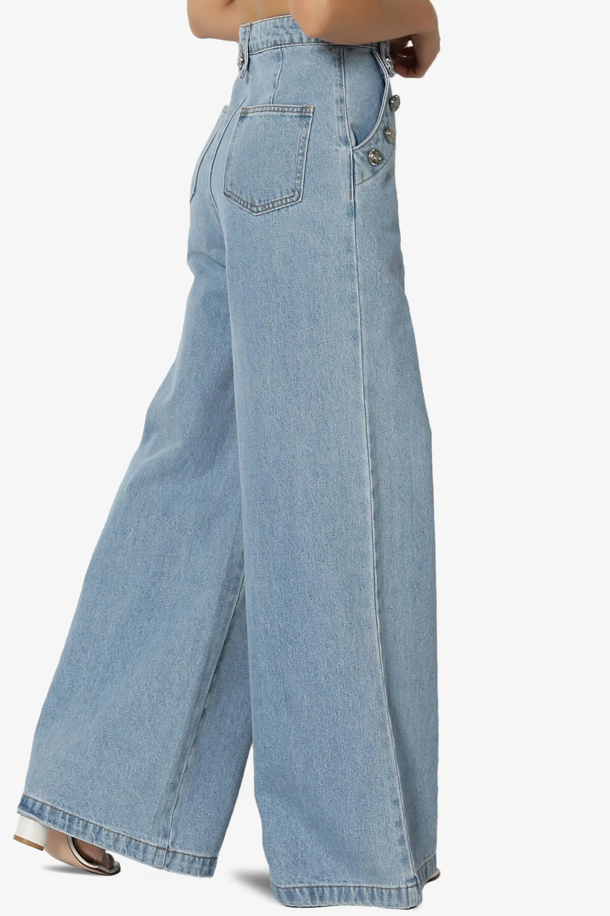 Memento Button Detail High Waist Wide Leg Jeans
