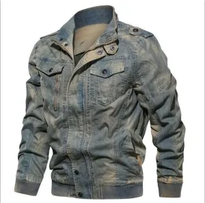 Men Big Size Military Tactical Denim Jacket