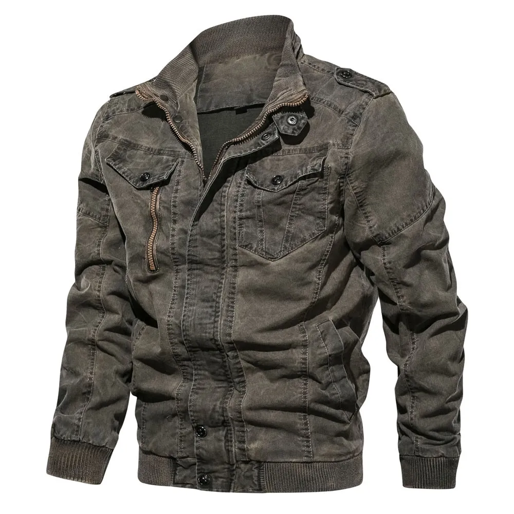 Men Big Size Military Tactical Denim Jacket