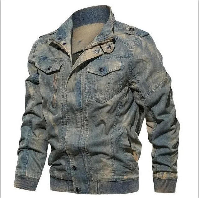 Men Big Size Military Tactical Denim Jacket