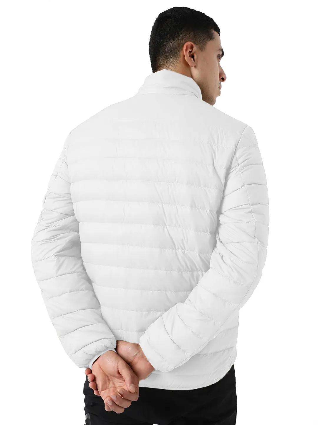 Men Plus Size NYC-White-F Solid Bomber Jacket