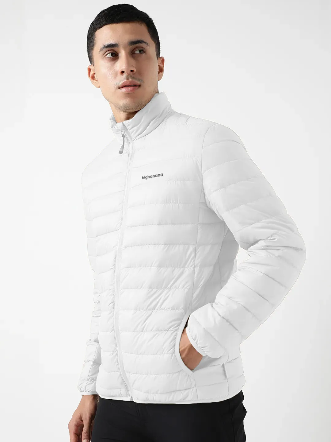 Men Plus Size NYC-White-F Solid Bomber Jacket