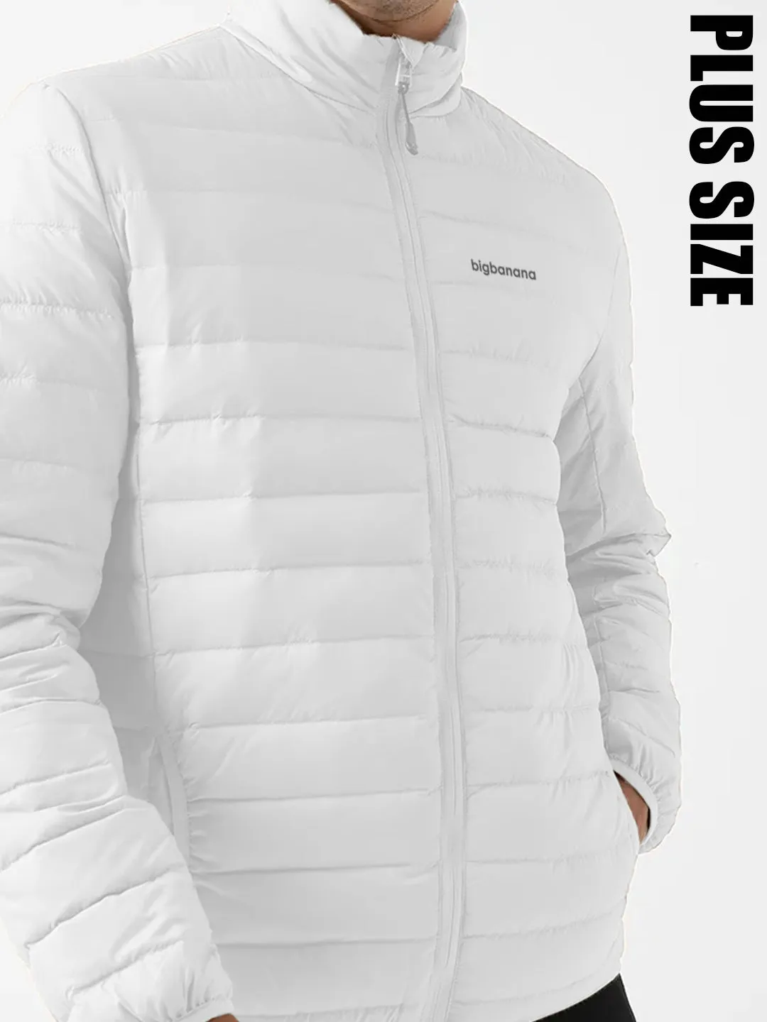 Men Plus Size NYC-White-F Solid Bomber Jacket