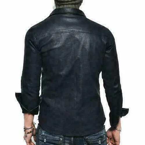 Men’s Black Leather Biker Shirt – Rugged Moto Style