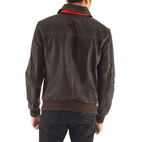 Men’s Brown Leather Bomber Jacket