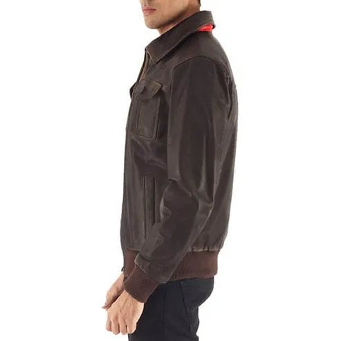 Men’s Brown Leather Bomber Jacket