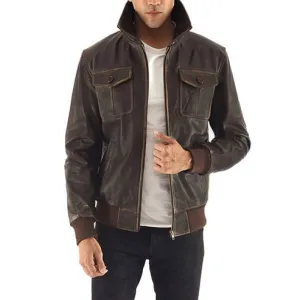 Men’s Brown Leather Bomber Jacket