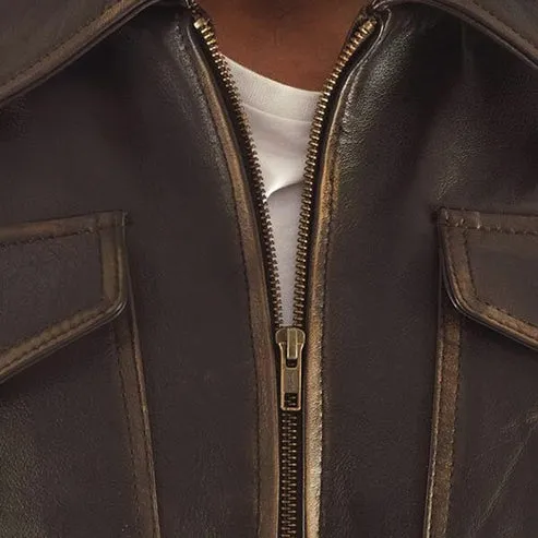 Men’s Brown Leather Bomber Jacket