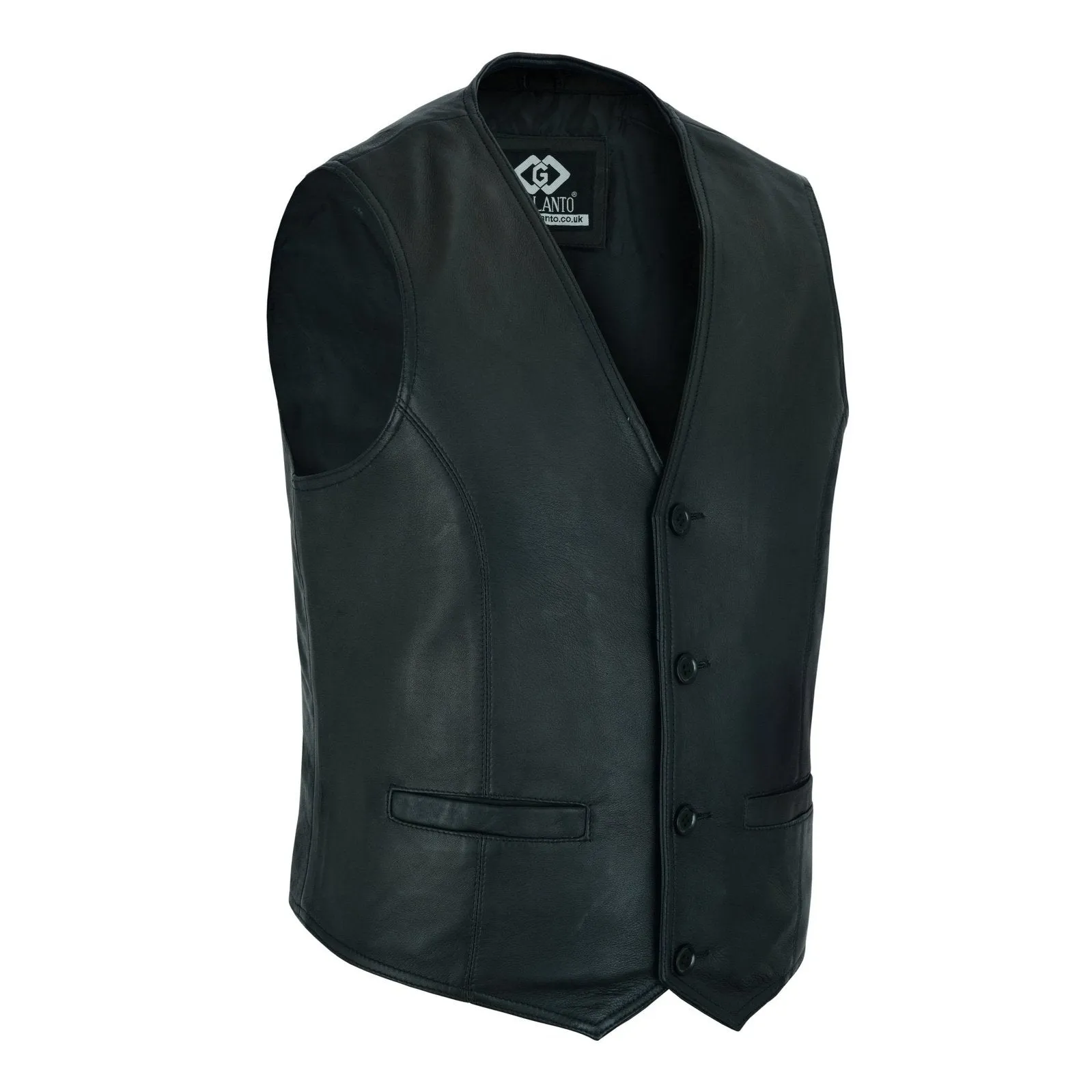 Mens Buttoned Tan or Black Soft Leather Waistcoat Vest