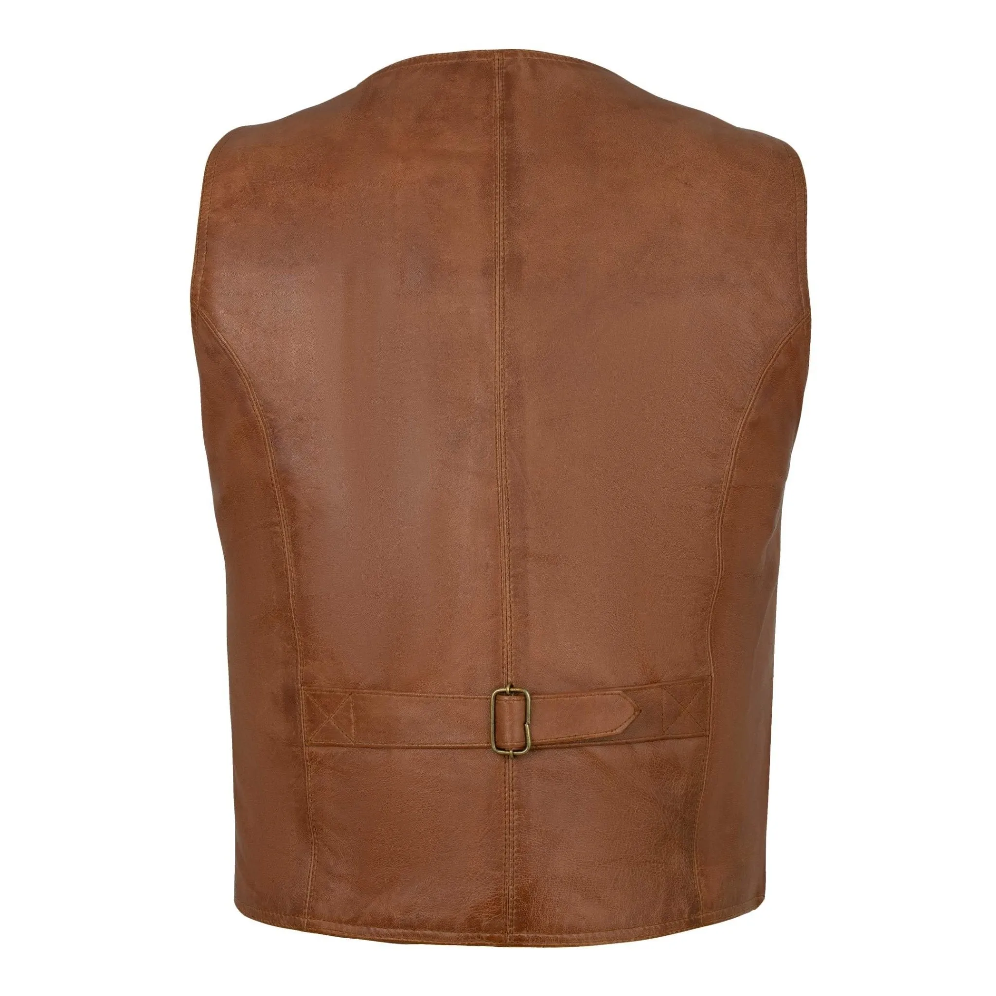 Mens Buttoned Tan or Black Soft Leather Waistcoat Vest