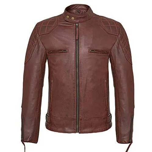 Mens David Beckham Stannard Vintage Wine Red Leather Jacket