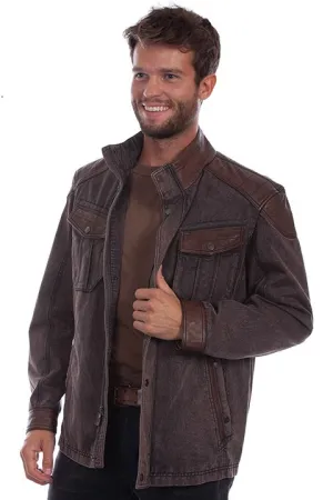 Men's Leather Jacket Collection: Scully Western Canvas And Leather Trim Brown