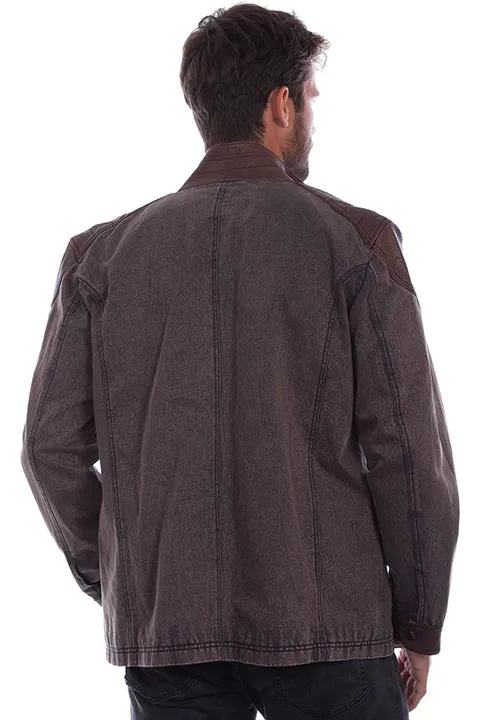 Men's Leather Jacket Collection: Scully Western Canvas And Leather Trim Brown
