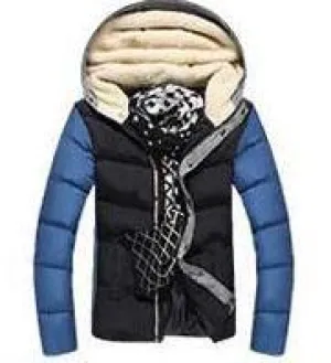 Men's Patchwork Thick Hooded Jacket In 4 Colors