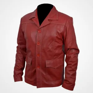 Men's Red Leather Jacket Inspired by Brad Pitt