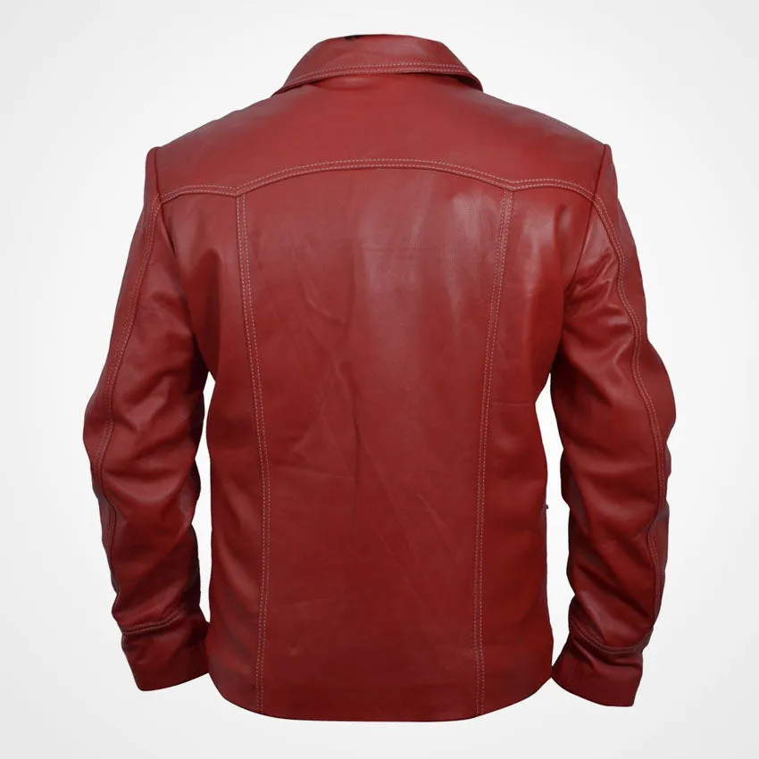 Men's Red Leather Jacket Inspired by Brad Pitt