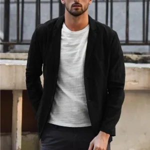 Men's Slim Fit Linen Blend Pocket Solid Long Sleeve Suits Blazer Jacket Outwear male 2019 spring autumn high-end custom business