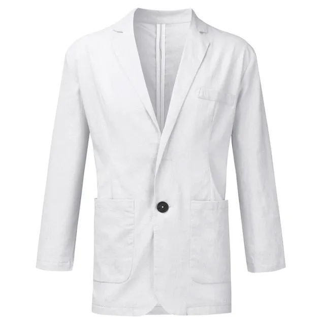 Men's Slim Fit Linen Blend Pocket Solid Long Sleeve Suits Blazer Jacket Outwear male 2019 spring autumn high-end custom business
