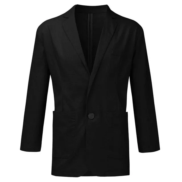 Men's Slim Fit Linen Blend Pocket Solid Long Sleeve Suits Blazer Jacket Outwear male 2019 spring autumn high-end custom business
