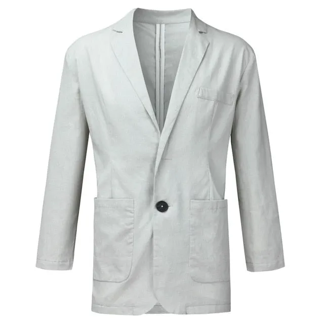 Men's Slim Fit Linen Blend Pocket Solid Long Sleeve Suits Blazer Jacket Outwear male 2019 spring autumn high-end custom business