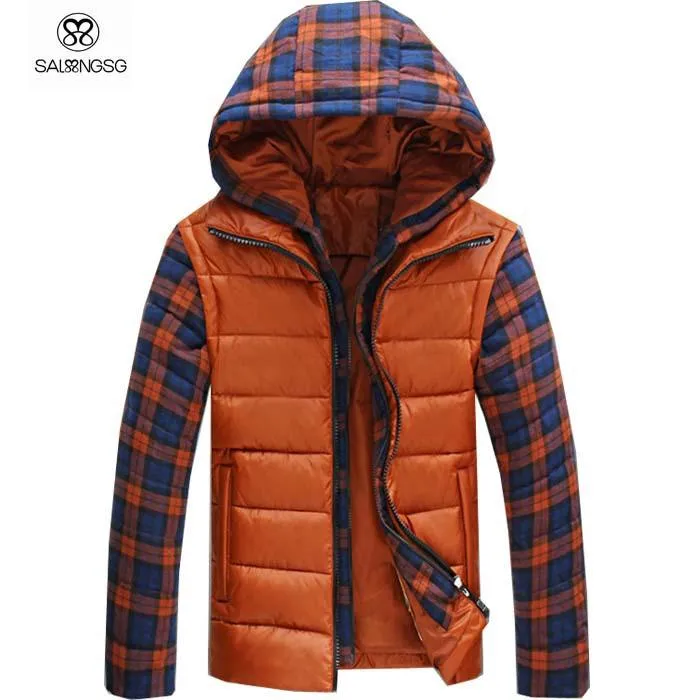 Men's Thermal Hooded Plaid Jacket