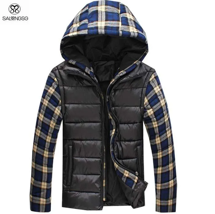 Men's Thermal Hooded Plaid Jacket