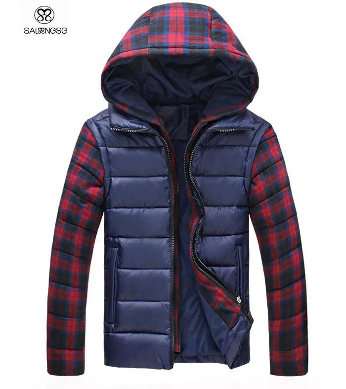 Men's Thermal Hooded Plaid Jacket