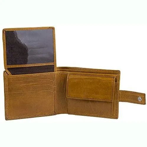 Mens Tri fold Wallet with Coin Pocket - RFID Protected Genuine Leather with Card Holder