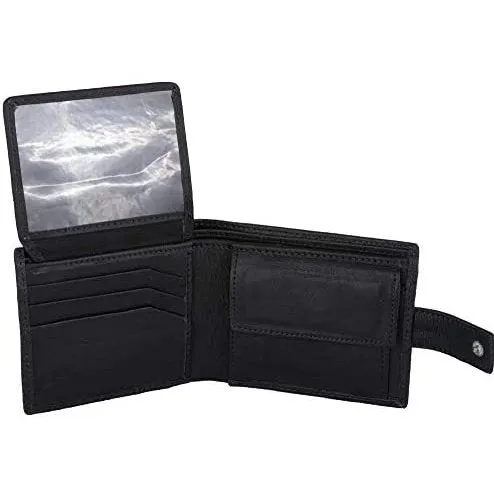 Mens Tri fold Wallet with Coin Pocket - RFID Protected Genuine Leather with Card Holder