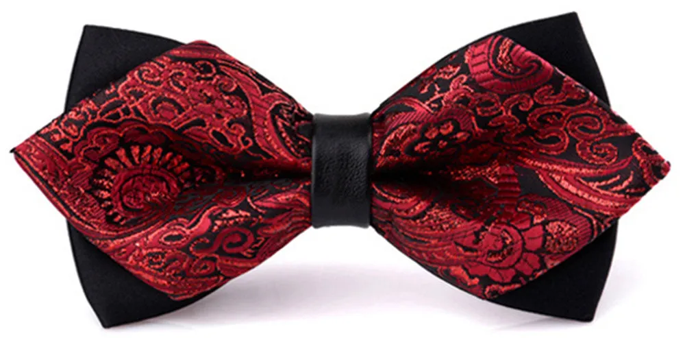 [Metallic Red Paisley] - Diamond Pointed Bow Tie